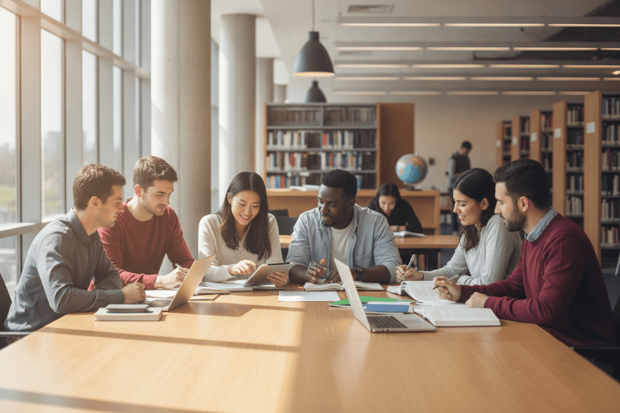 Diverse group of international students studying